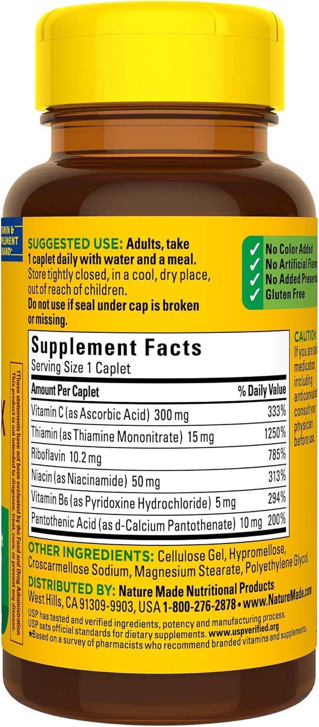 Nature Made B Complex With Vitamin C, Dietary Supplement for Immune System Support, 100 Caplets, 100 Day Supply