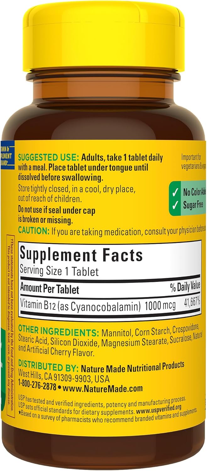 Nature Made Vitamin B12 1000 mcg, Easy to Take Sublingual B12 for Energy Metabolism Support
