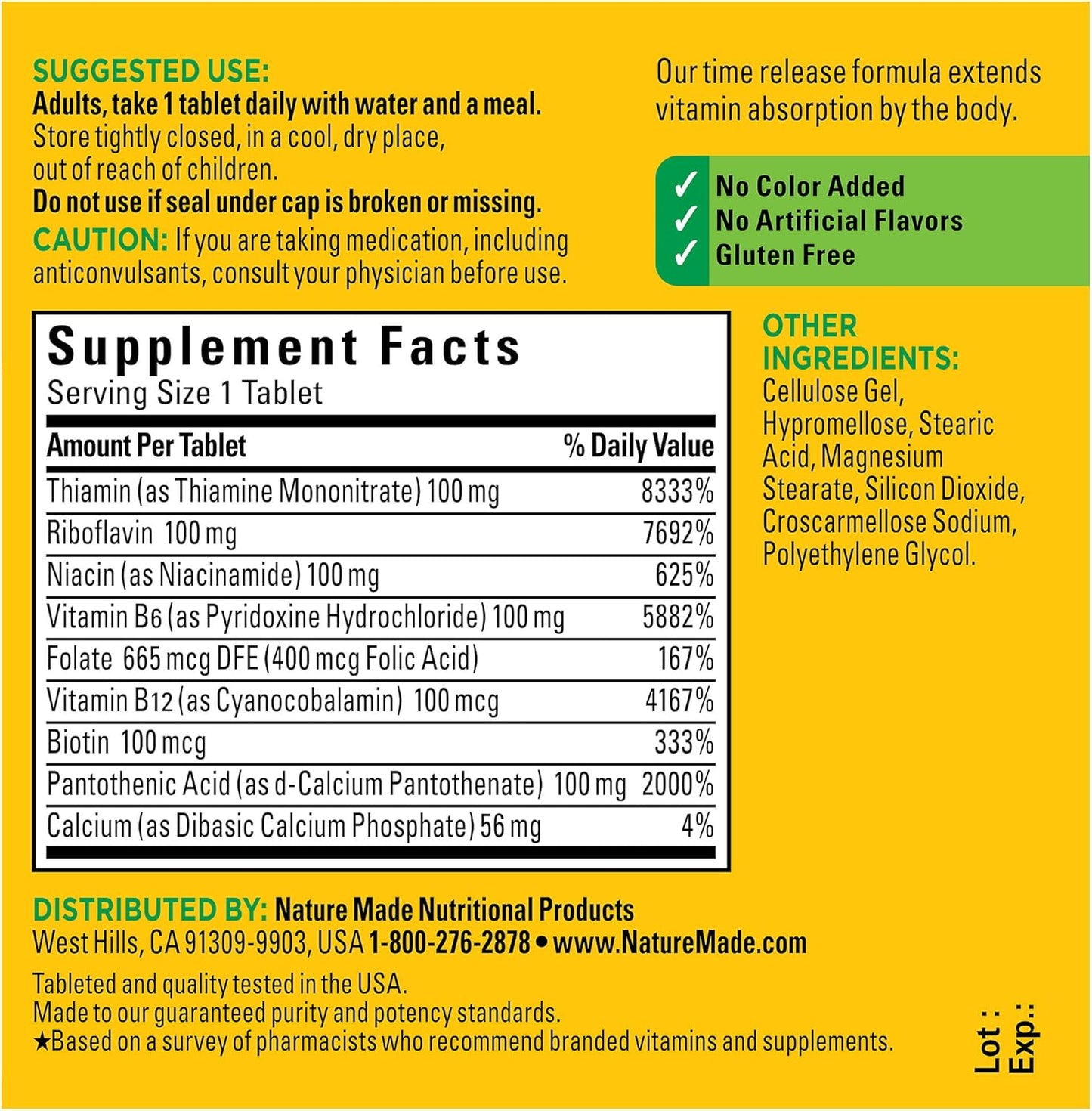 Nature Made Time Release Vitamin B-100 High Potency B Complex 60 Time Release Tablets, 60 Day Supply