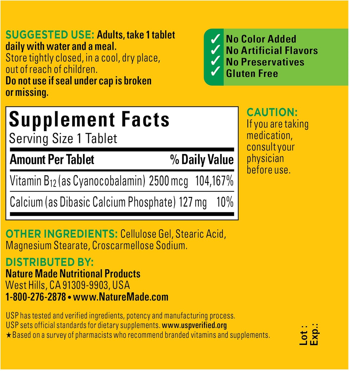 Nature Made Extra Strength Vitamin B12 2500 mcg, Dietary Supplement