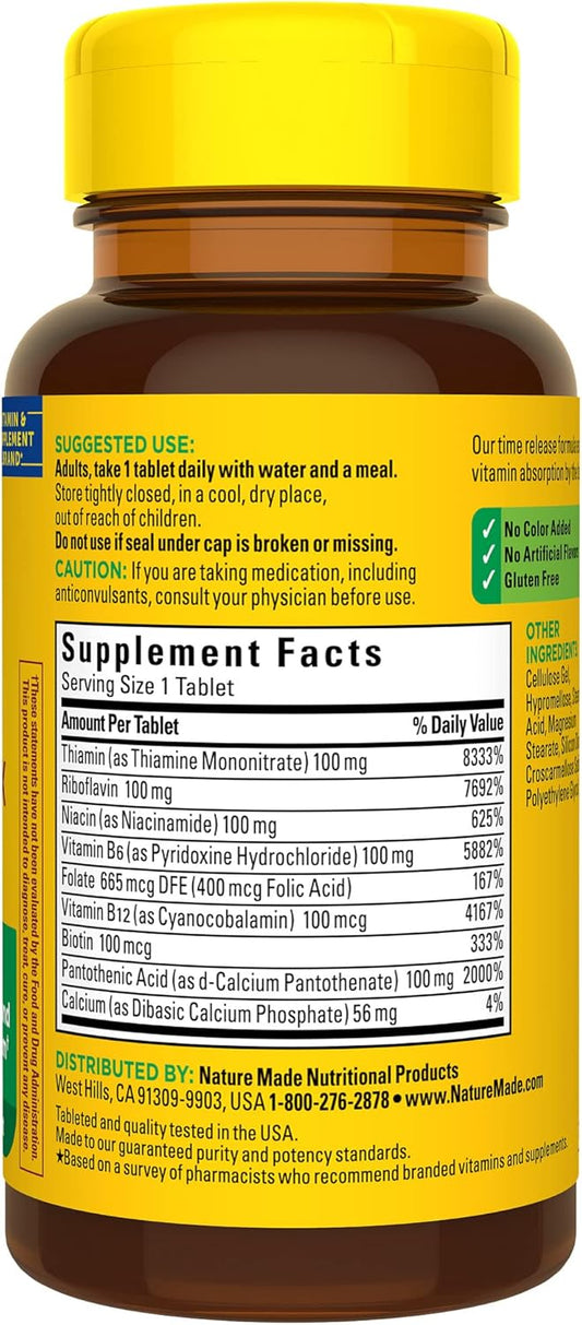 Nature Made Time Release Vitamin B-100 High Potency B Complex 60 Time Release Tablets, 60 Day Supply