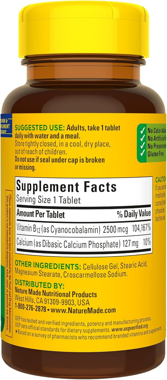 Nature Made Extra Strength Vitamin B12 2500 mcg, Dietary Supplement