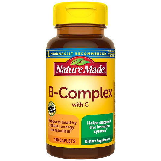 Nature Made B Complex With Vitamin C, Dietary Supplement for Immune System Support, 100 Caplets, 100 Day Supply