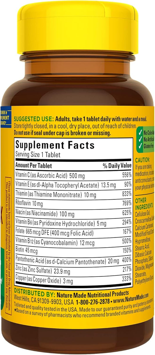 Nature Made Stress B Complex with Vitamin C and Zinc 75 Tablets, 75 Day Supply