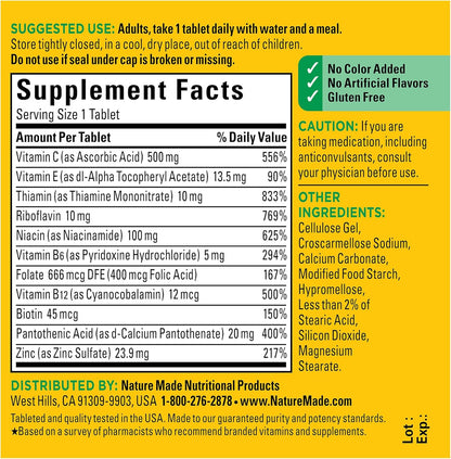 Nature Made Stress B Complex with Vitamin C and Zinc 75 Tablets, 75 Day Supply